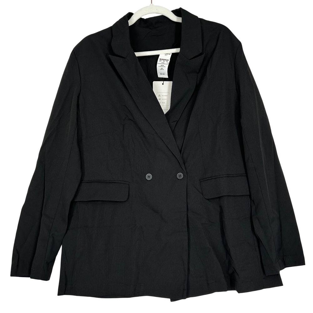 Kohl's Lightweight Unlined Black Blazer Single Button Front Women's Large NWT